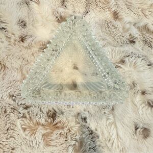 Vintage Antique Diamond Cut Clear Glass Triangle Ashtray Trinket Jewelry Dish